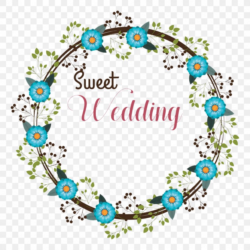 Wedding Flower Wreath, PNG, 1000x1000px, Wedding, Advertising, Area, Art, Blue Download Free