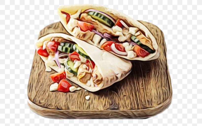 Food Sandwich Wrap Dish Cuisine Ingredient, PNG, 626x510px, Watercolor, Burrito, Cuisine, Dish, Fast Food Download Free