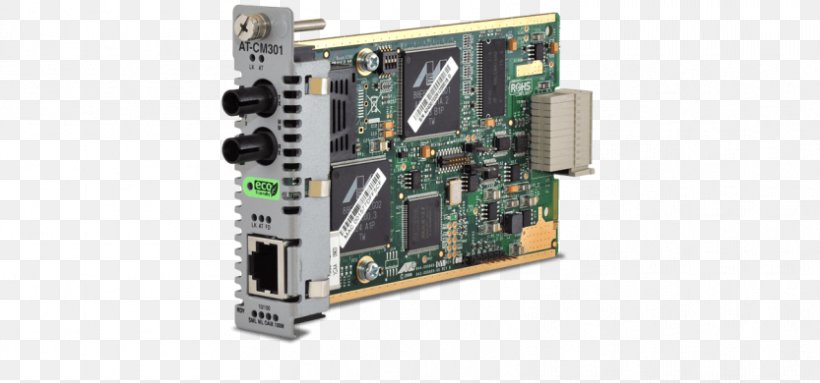 Allied Telesis Converteon AT-CM3K0S Small Form-factor Pluggable Transceiver Fiber Media Converter Single-mode Optical Fiber, PNG, 833x390px, Allied Telesis, Computer Component, Electronic Device, Electronics, Electronics Accessory Download Free