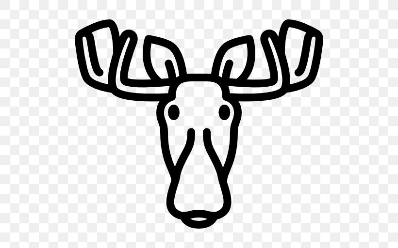 Black And White Mammal Reindeer, PNG, 512x512px, Moose, Animal, Antler, Black And White, Deer Download Free