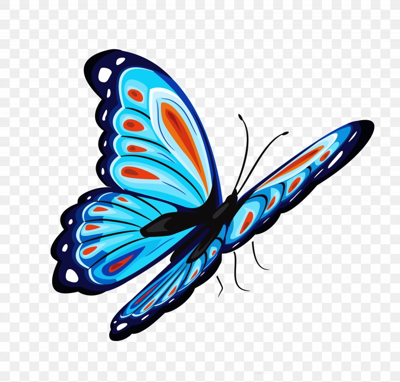 Butterfly T-shirt Clip Art, PNG, 3804x3632px, Butterfly, Arthropod, Blue, Brush Footed Butterfly, Color Download Free