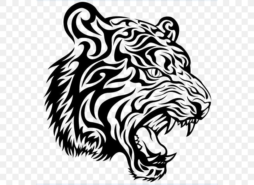 Tiger Tattoo, PNG, 586x596px, Tattoo, Art, Big Cats, Black, Black And White Download Free