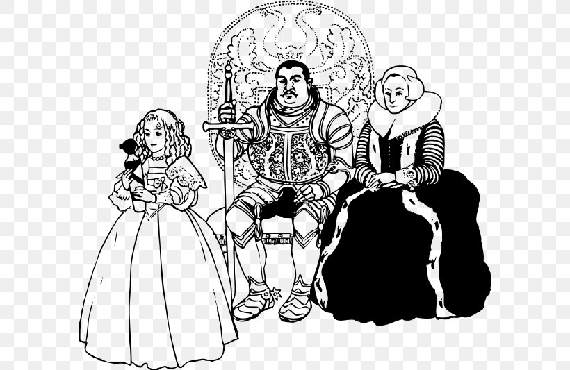 Middle Ages Queen Regnant King Knight Clip Art, PNG, 594x533px, Middle Ages, Art, Artwork, Black And White, Cartoon Download Free