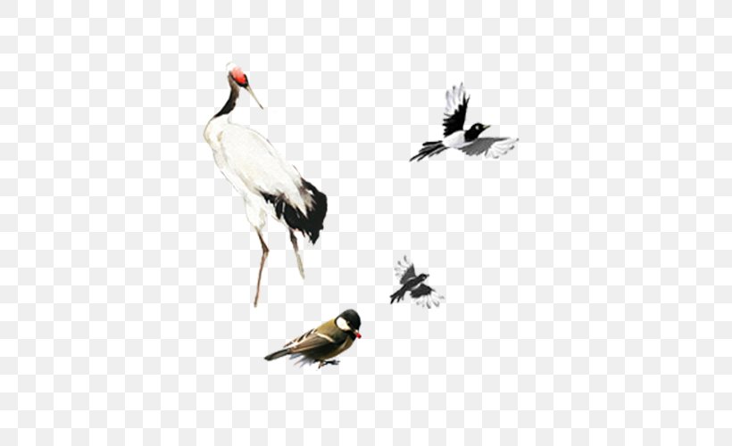 Red-crowned Crane Ink Wash Painting Chinoiserie, PNG, 500x500px, Crane, Architecture, Art, Beak, Bird Download Free