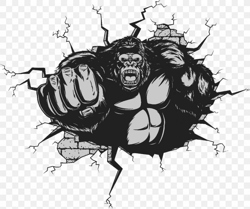 Gorilla Ape King Kong Illustration, PNG, 1024x858px, Gorilla, Ape, Art, Black, Black And White Download Free