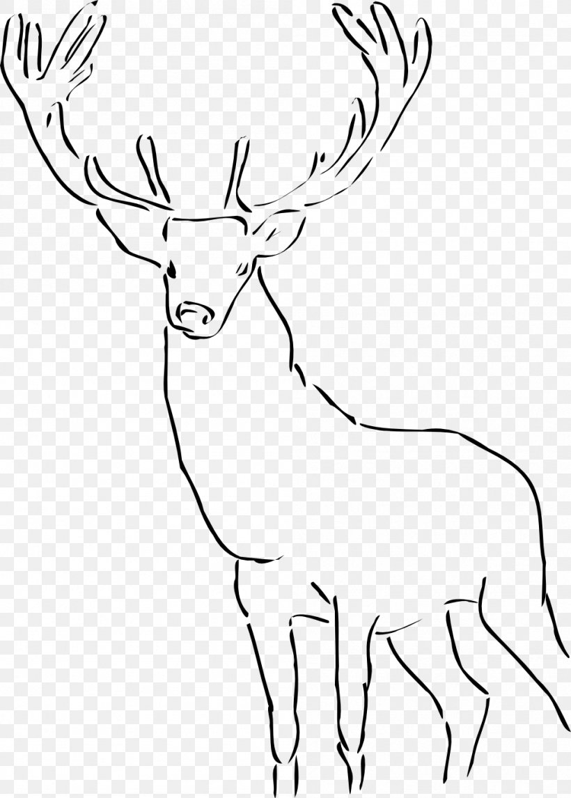Deer Drawing Clip Art, PNG, 999x1397px, Deer, Antler, Black And White, Cattle Like Mammal, Coloring Book Download Free