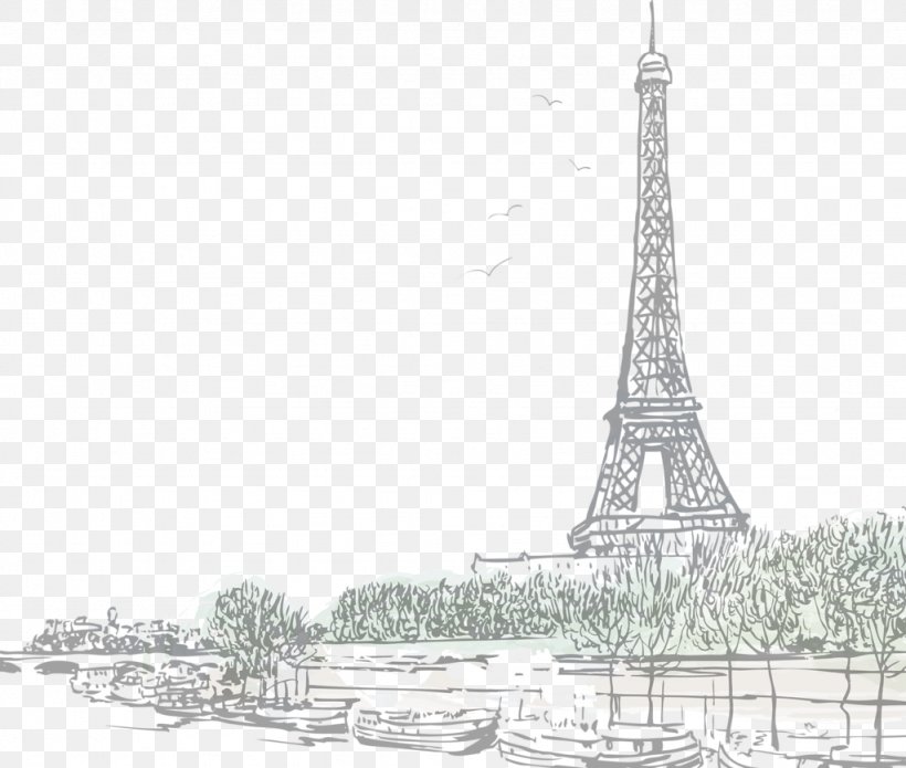 Eiffel Tower Sacré-Cœur, Paris Seine Drawing, PNG, 1024x869px, Eiffel Tower, Art, Artwork, Black And White, Drawing Download Free