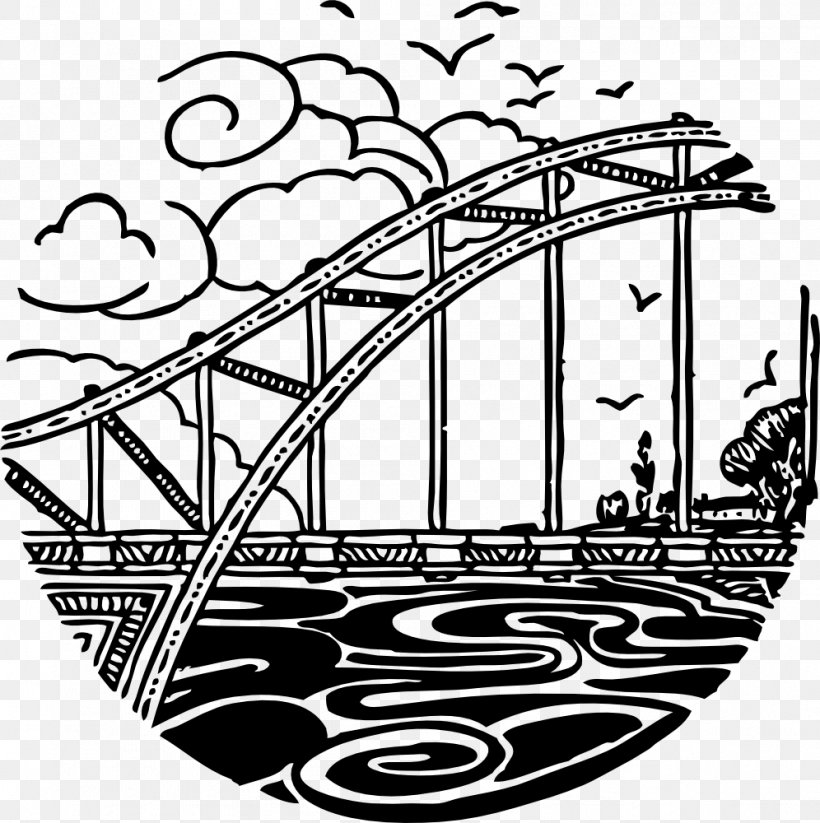 Drawing Black And White Clip Art, PNG, 996x1000px, Drawing, Area, Art, Black And White, Bridge Download Free