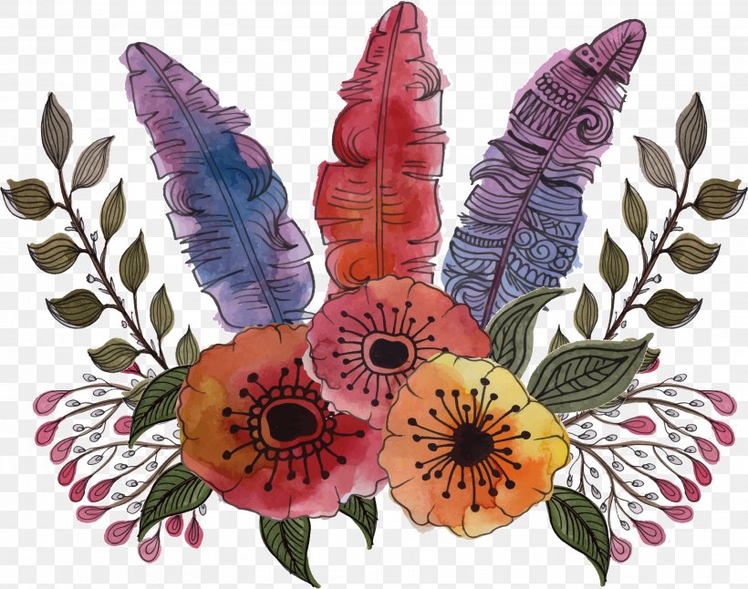 Bird Flower Feather Watercolor Painting, PNG, 3005x2371px, Bird, Butterfly, Cut Flowers, Feather, Floral Design Download Free
