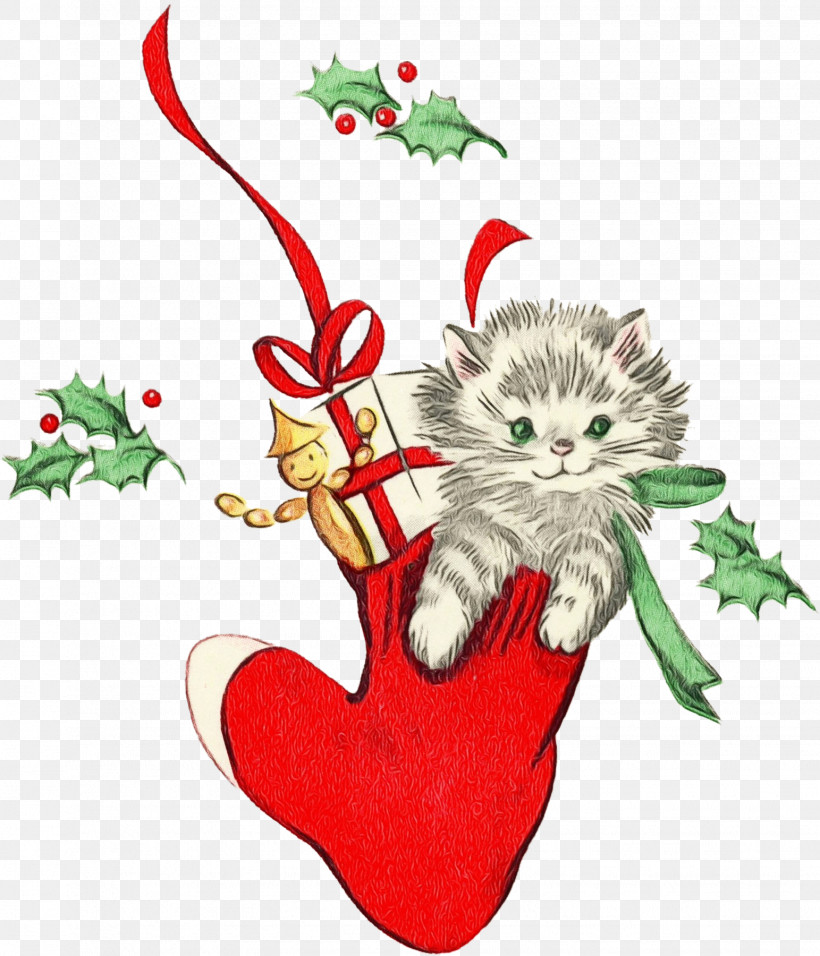 Christmas Decoration, PNG, 1543x1800px, Watercolor, Cat, Christmas, Christmas Decoration, Heart Download Free