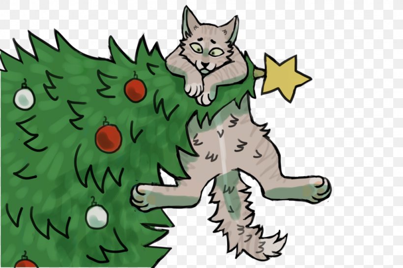 Cat Christmas Tree Spruce Christmas Ornament, PNG, 1024x683px, Cat, Art, Canidae, Carnivoran, Cartoon Download Free