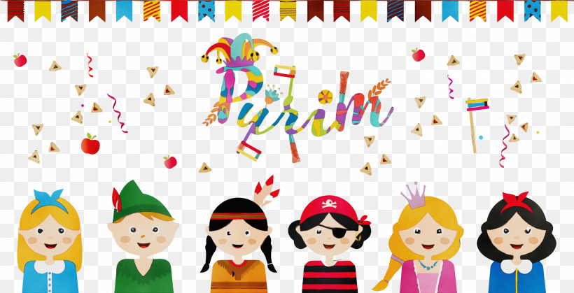People Cartoon Text Line Happy, PNG, 2999x1534px, Purim, Cartoon, Celebrating, Child, Fun Download Free