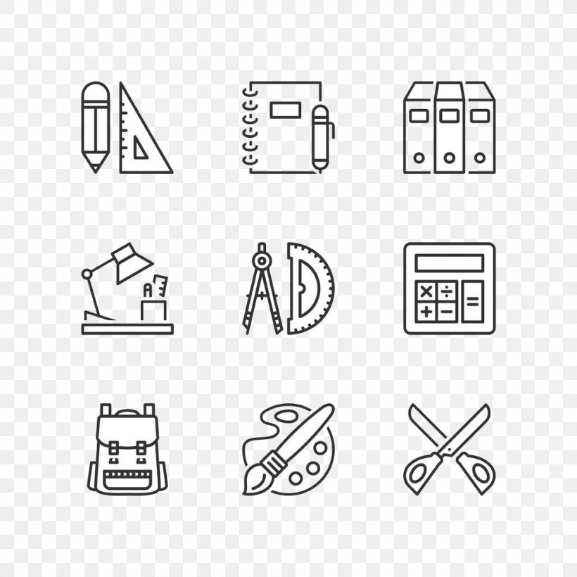 School Supplies Icon, PNG, 1000x1000px, School Supplies, Area, Black And White, Brand, Button Download Free