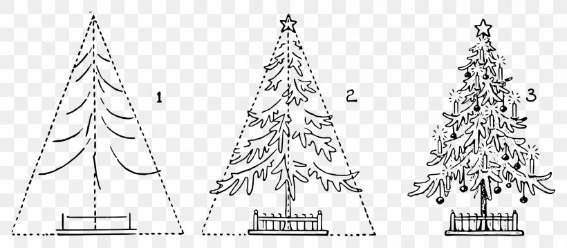 Christmas Tree Drawing, PNG, 2400x1051px, Christmas Tree, Black And White, Branch, Christmas, Christmas Card Download Free