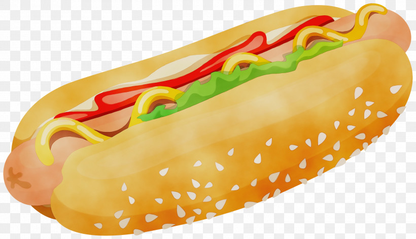 Fast Food Hot Dog Hot Dog Bun Food Sausage Bun, PNG, 3000x1725px, Watercolor, American Food, Bun, Chicagostyle Hot Dog, Cuisine Download Free