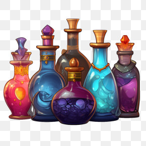 Magic Potion Bottles - Colorful Potion Bottles For Fantasy Illustration PNG