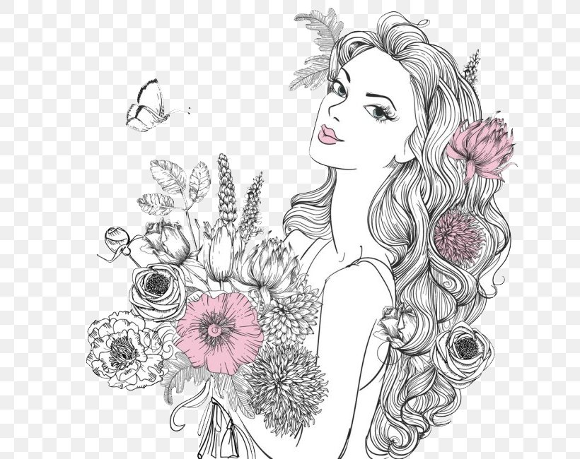 Woman Flower Portrait Clip Art, PNG, 650x650px, Watercolor, Cartoon, Flower, Frame, Heart Download Free