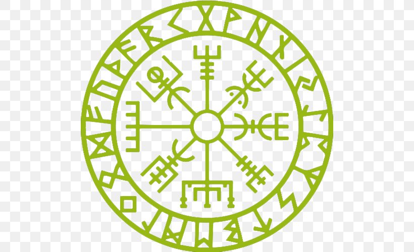 Runes Vegvísir Old Norse Viking Norse Mythology, PNG, 500x500px, Runes, Area, Compass, Green, Icelandic Language Download Free