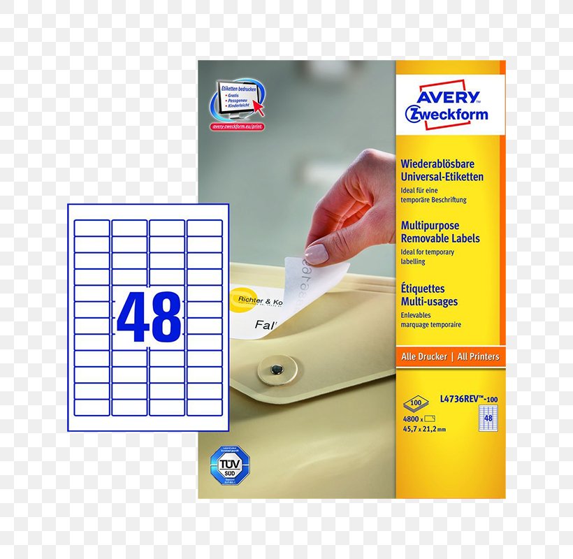 Paper Label Avery Dennison Avery Zweckform Adhesive Tape, PNG, 800x800px, Paper, Adhesive Tape, Avery Dennison, Avery Zweckform, Brand Download Free