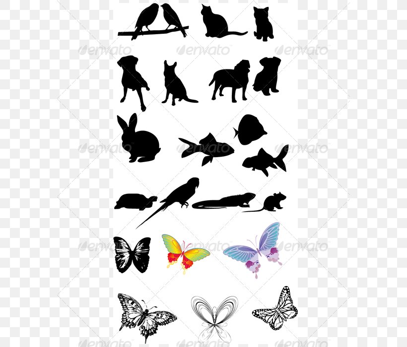 Dog Cat Silhouette Pet, PNG, 590x700px, Dog, Animal, Artwork, Black And White, Butterfly Download Free