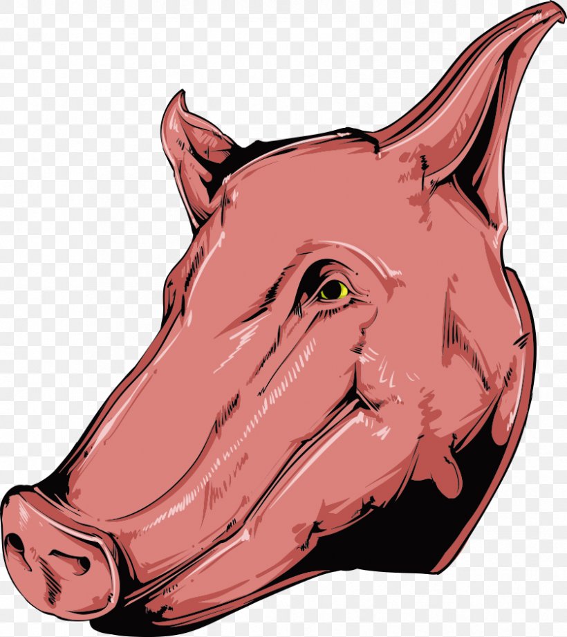 Domestic Pig Illustration, PNG, 837x941px, Domestic Pig, Art, Butcher, Cartoon, Decal Download Free
