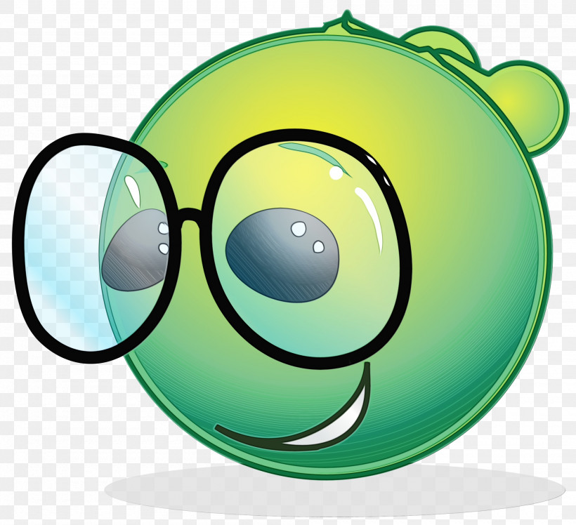 Emoticon, PNG, 2000x1826px, Watercolor, Circle, Emoticon, Glasses, Green Download Free