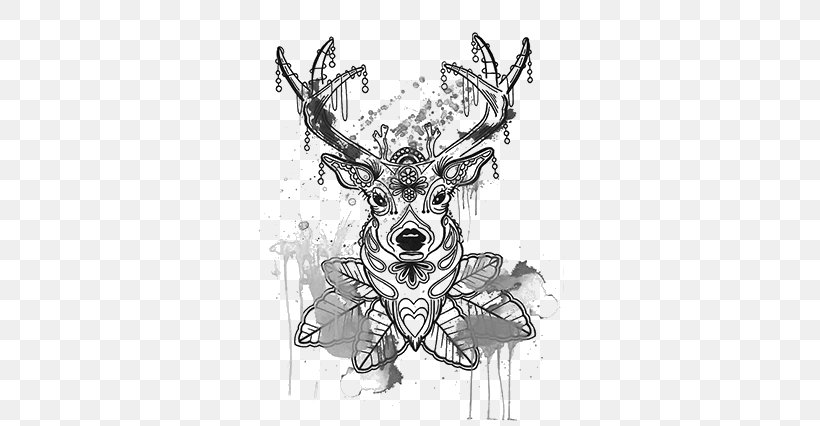 Deer Sleeve Tattoo Body Art Sticker, PNG, 600x426px, Deer, Antler, Art, Black And White, Body Art Download Free