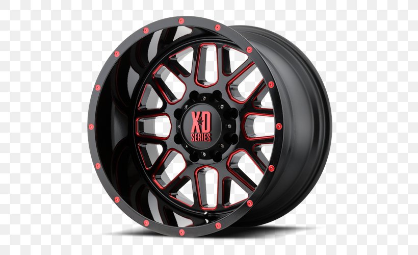 KMC XD Series XD820 Grenade XD Series Wheels XD820 Grenade Satin Black XD Series By KMC Wheels KMC GRENADE Satin Black Milled With Red Clear Coat, PNG, 500x500px, Wheel, Alloy Wheel, Auto Part, Automotive Tire, Automotive Wheel System Download Free