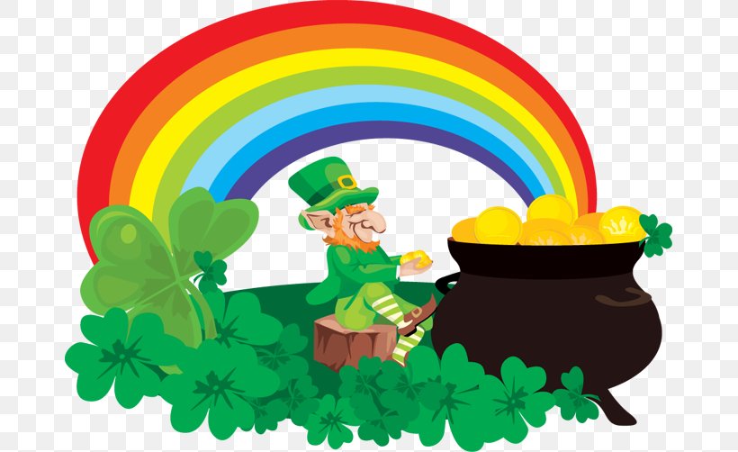 Rainbow Pot Of Gold Leprechaun Saint Patricks Day Clip Art, PNG, 675x502px, Rainbow, Art, Cartoon, Cmyk Color Model, Color Download Free