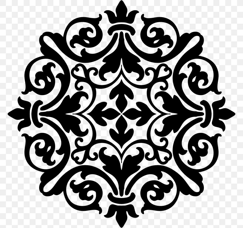 Damask Clip Art, PNG, 770x770px, Damask, Black, Black And White, Craft, Flora Download Free