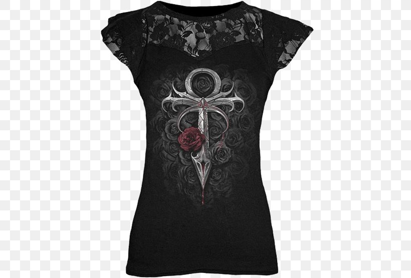 T-shirt Gothic Fashion Clothing Sizes Lace, PNG, 555x555px, Tshirt, Black, Clothing, Clothing Sizes, Collar Download Free