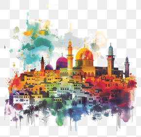 Gaza City Skyline - Colorful Watercolor Cityscape PNG