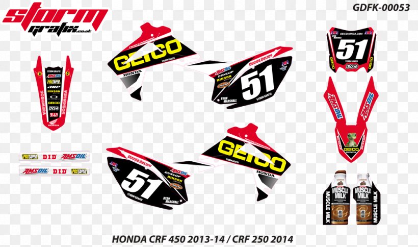 Honda CRF250L Honda CRF450R Graphic Kit Honda CRF Series, PNG, 1000x591px, Honda, Brand, Decal, Geico, Graphic Kit Download Free