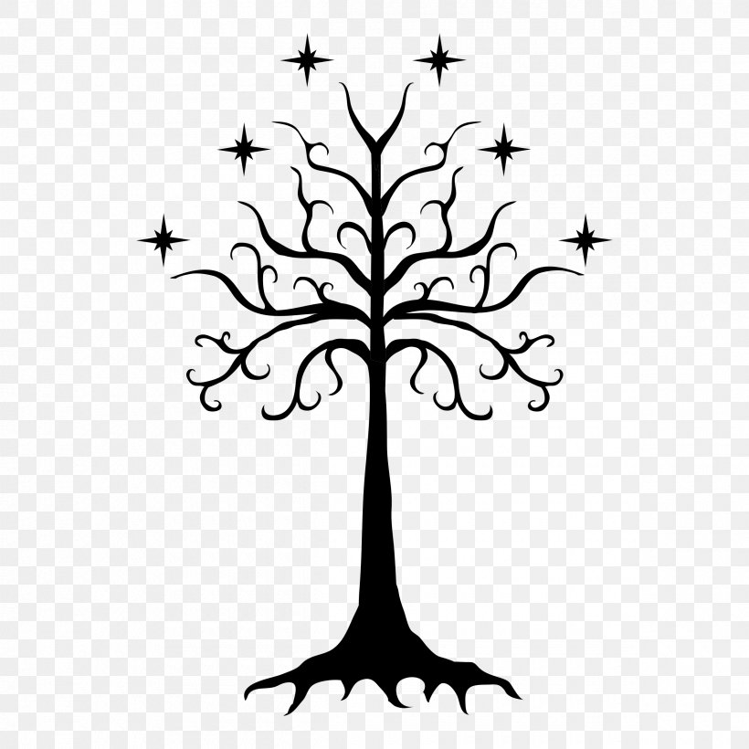 White Tree Of Gondor, PNG, 2400x2400px, Lord Of The Rings, Art, Blackandwhite, Botany, Branch Download Free