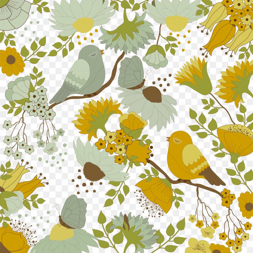 Bird Flower Color Shading Background, PNG, 2481x2480px, Flower, Bird, Branch, Daisy, Daisy Family Download Free