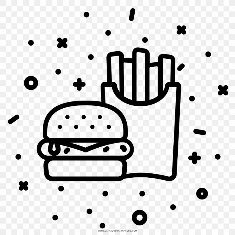 Fast Food French Fries Junk Food Coloring Book Hamburger, PNG, 1000x1000px, Fast Food, Area, Art, Black, Black And White Download Free
