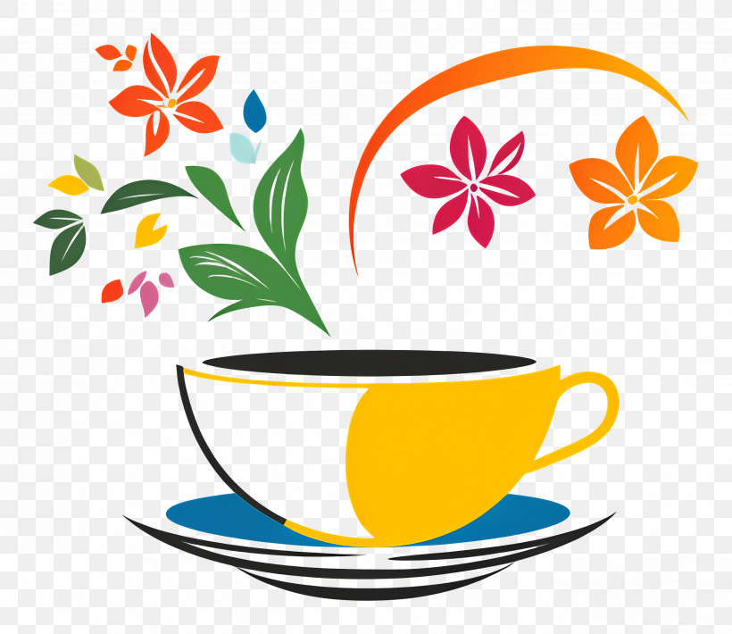 Flower From Cup - Colorful Teacup With Floral Design PNG