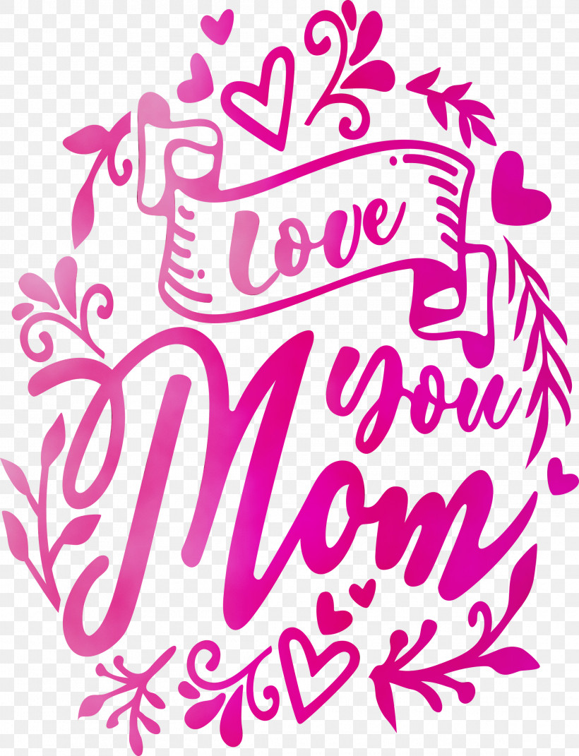Pink Text Font Magenta Calligraphy, PNG, 2295x3000px, Mothers Day, Calligraphy, Love You Mom, Magenta, Paint Download Free
