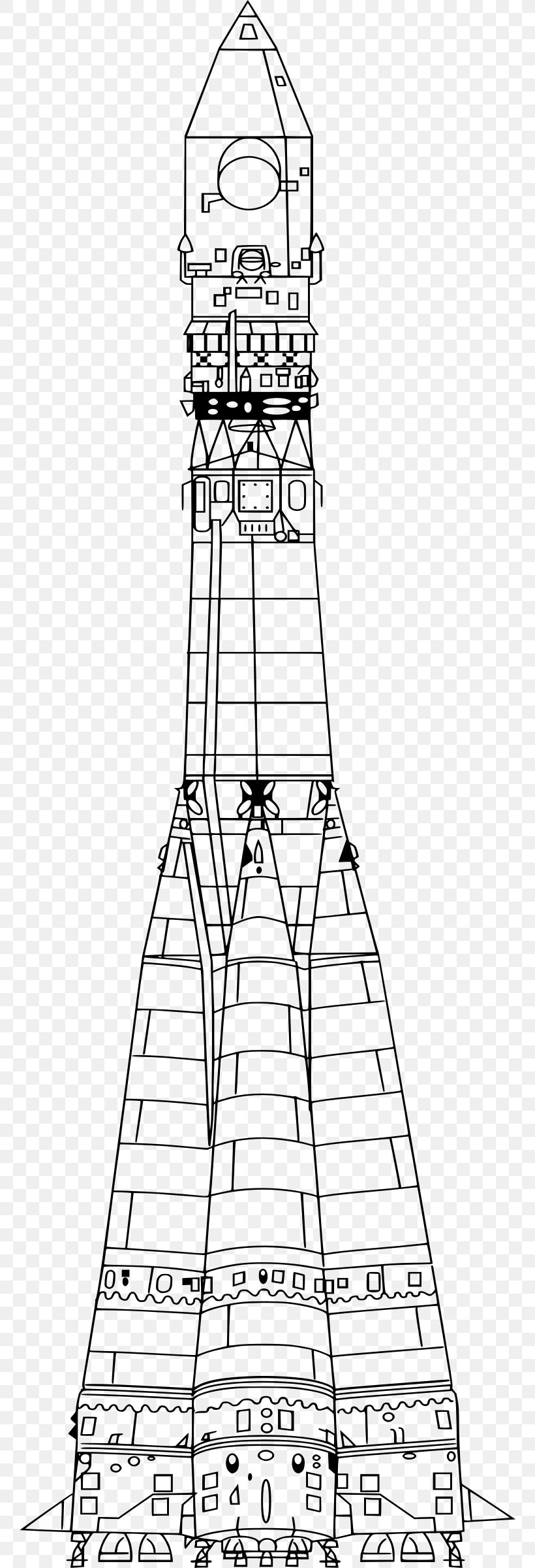 Rocket Vostok Chemical Automatics Design Bureau R-7 Semyorka Drawing, PNG, 760x2400px, Rocket, Area, Artwork, Black And White, Chemical Automatics Design Bureau Download Free