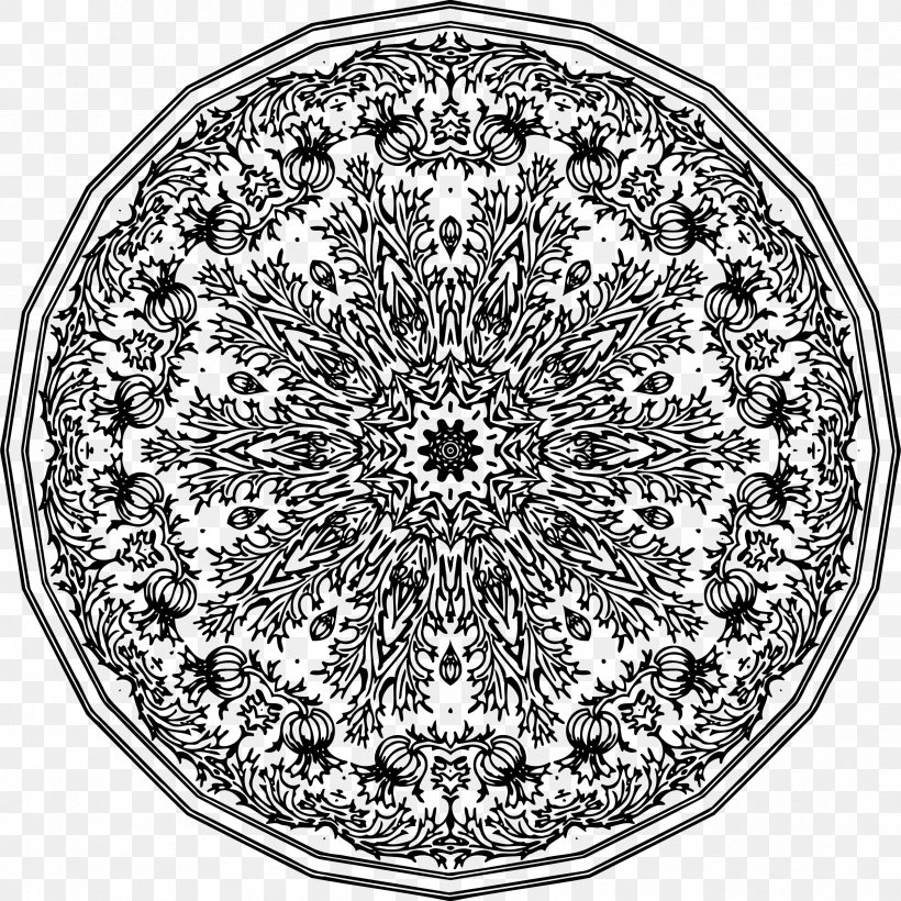 Black And White Drawing Ornament Mandala, PNG, 2398x2400px, Black And White, Area, Art, Drawing, Line Art Download Free