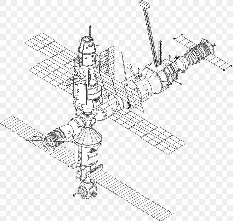International Space Station Mir Drawing Spacecraft, PNG, 1280x1212px, International Space Station, Almaz, Area, Artwork, Black And White Download Free