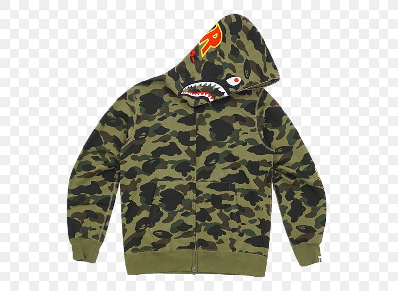 Hoodie A Bathing Ape T-shirt Military Camouflage Sweater, PNG, 600x600px, Hoodie, Bathing Ape, Brand, Camouflage, Green Download Free