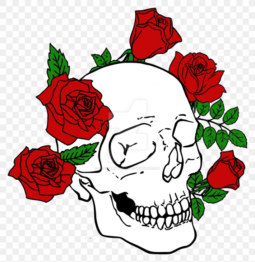 Rose Human Skull Symbolism Tattoo Flower, PNG, 1024x1053px, Watercolor, Cartoon, Flower, Frame, Heart Download Free
