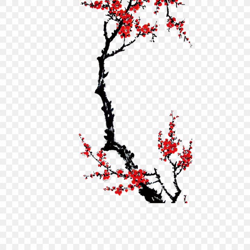 Plum Blossom Preview, PNG, 1024x1024px, Plum, Area, Art, Black And White, Blossom Download Free