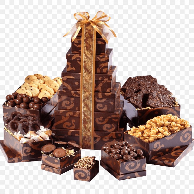 Chocolate Brownie Food Gift Baskets Christmas, PNG, 1000x1000px, Chocolate, Basket, Birthday, Bonbon, Candy Download Free