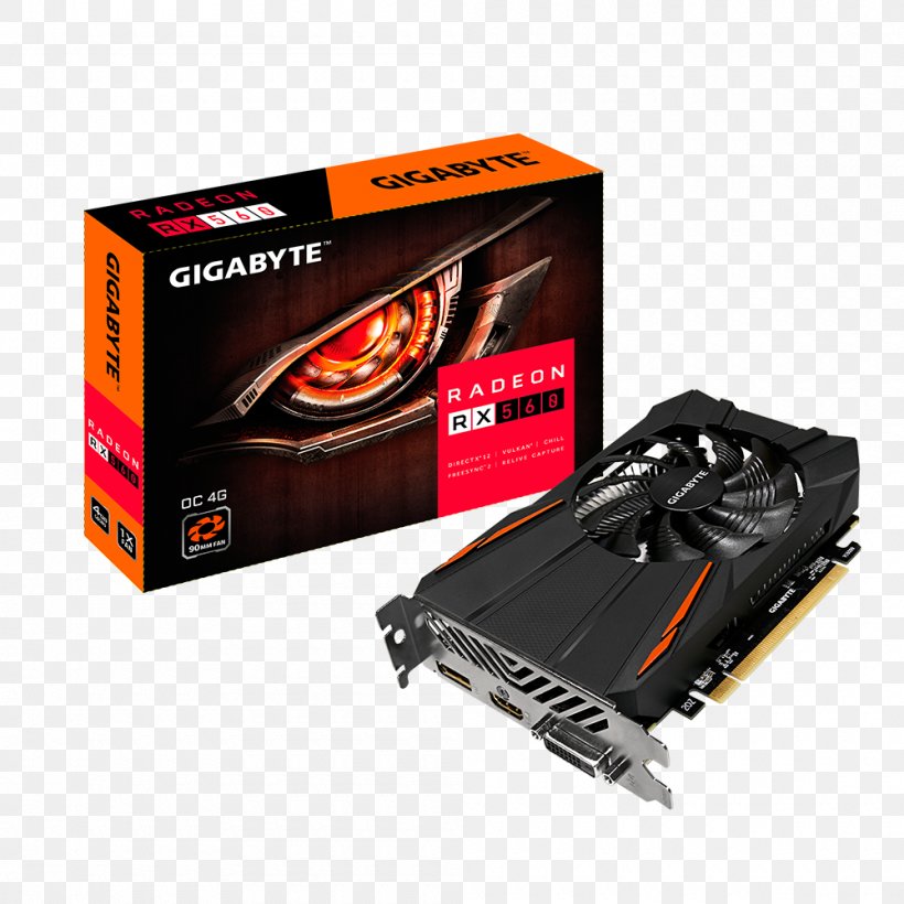 Graphics Cards & Video Adapters AMD Radeon 500 Series Gigabyte Technology GDDR5 SDRAM, PNG, 1000x1000px, Graphics Cards Video Adapters, Advanced Micro Devices, Amd Radeon 500 Series, Amd Radeon Rx 560, Cable Download Free