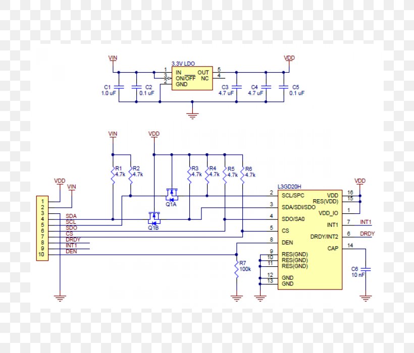 Module Gyro 3 Axes L3GD20H Avec Régulateur De Tension Pololu L3GD20H 3-Axis Gyro Carrier With Voltage Regulator Product, PNG, 700x700px, Voltage Regulator, Area, Diagram, Electric Potential Difference, Elevation Download Free
