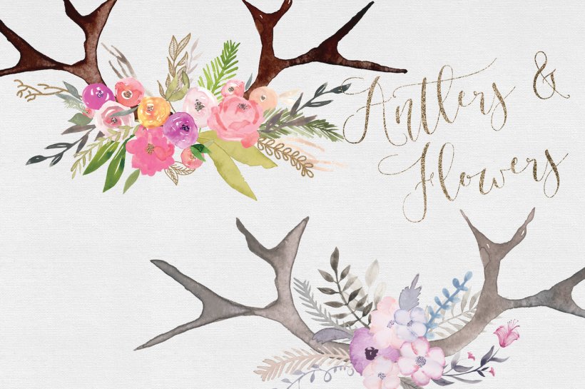 Deer Watercolour Flowers Antler Clip Art, PNG, 1400x931px, Deer, Antler, Art, Blossom, Branch Download Free