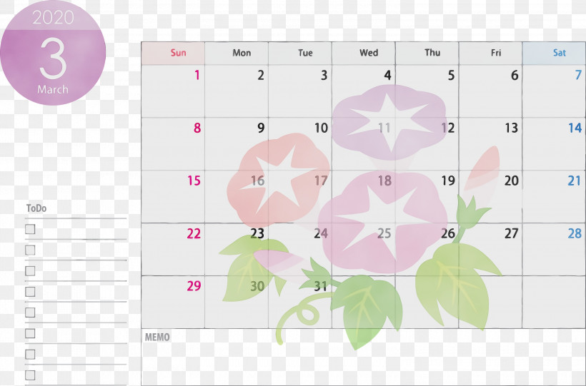 Text Pink Line Petal Plant, PNG, 3000x1982px, 2020 Calendar, March 2020 Calendar, Line, March 2020 Printable Calendar, Paint Download Free