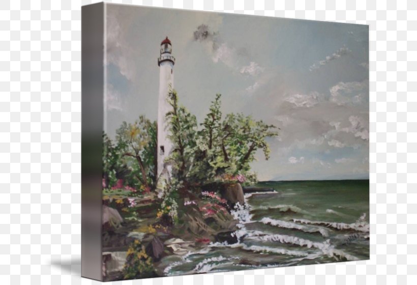 Pointe Aux Barques Lighthouse Pointe Aux Barques Township Painting Canvas Print, PNG, 650x560px, Lighthouse, Art, Canvas, Canvas Print, Fine Art Download Free